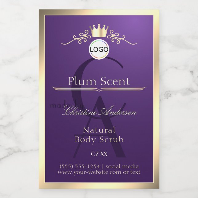 Dark Purple Product Label Gold Frame Logo Monogram (Single Label)