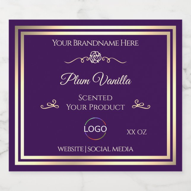 Dark Purple Product Label Gold Frame with Logo (Single Label)