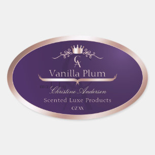 Dark Purple Product Label Rose Gold Frame Monogram