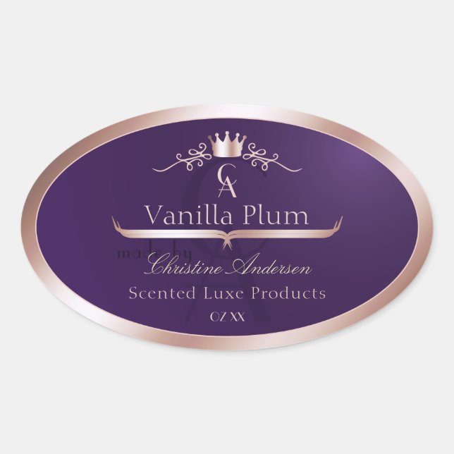 Dark Purple Product Label Rose Gold Frame Monogram (Front)