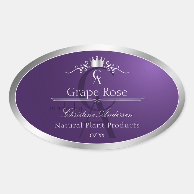 Dark Purple Product Label Silver Frame Monogram (Front)