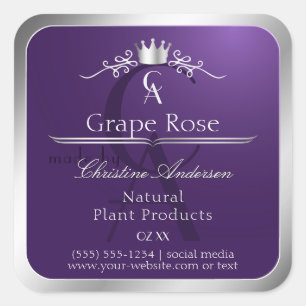 Dark Purple Product Label Silver Frame Monogram