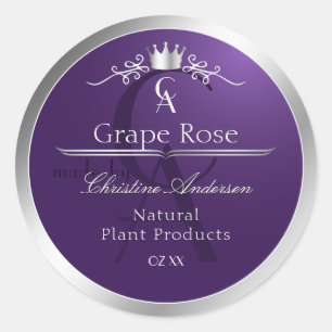 Dark Purple Product Label Silver Frame Monogram