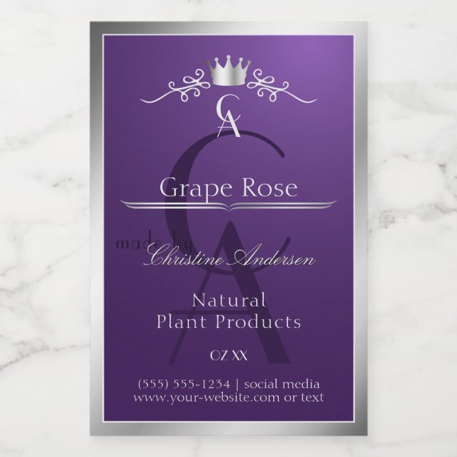 Dark Purple Product Label Silver Frame Monogram (Single Label)