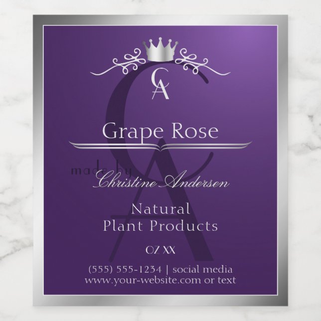 Dark Purple Product Label Silver Frame Monogram (Single Label)