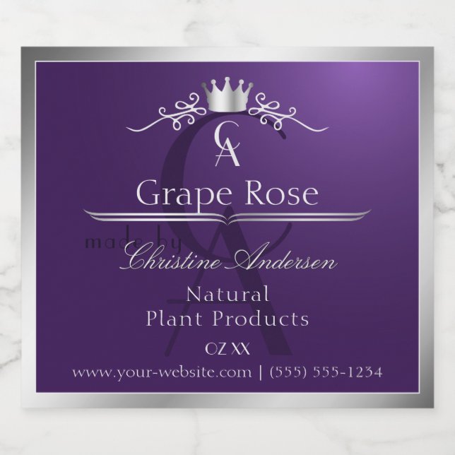 Dark Purple Product Label Silver Frame Monogram (Single Label)