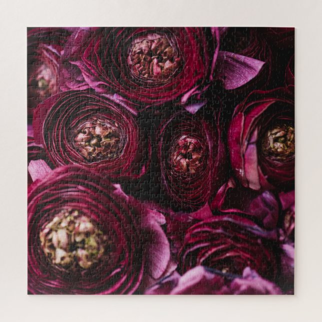 Dark Purple Ranunculus, Blossoming Close-Up. Jigsaw Puzzle (Vertical)