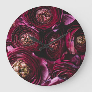 Dark Purple Ranunculus, Blossoming Close-Up. Large Clock