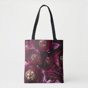 Dark Purple Ranunculus, Blossoming Close-Up. Tote Bag