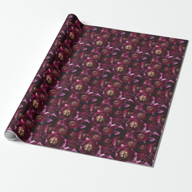 Dark Purple Ranunculus, Blossoming Close-Up. Wrapping Paper (Unrolled)