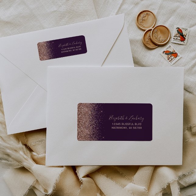 Dark Purple Rose Gold Glitter Return Address (Creator Uploaded)