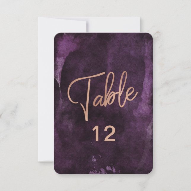 Dark Purple Rose Gold Table Number Seating Chart (Front)