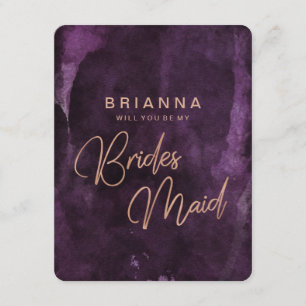 Dark Purple Rose Gold Will You Be My Bridesmaid Invitation