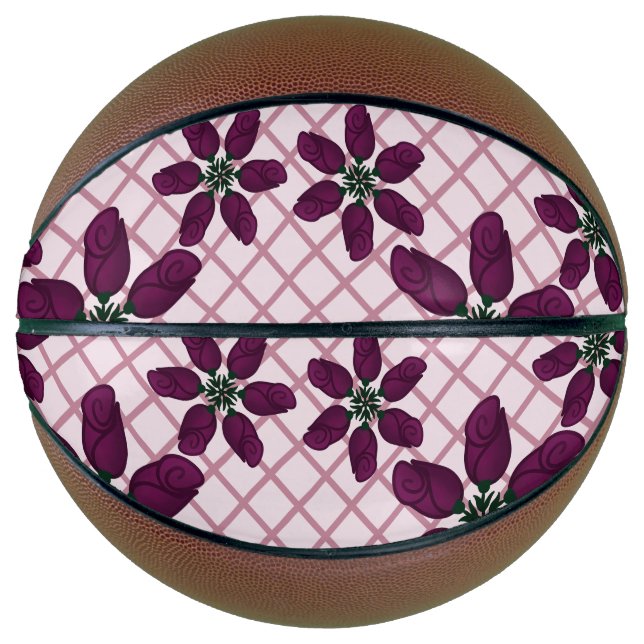 Dark Purple Rose Pattern — Elegant Plum Flora Basketball (Front)