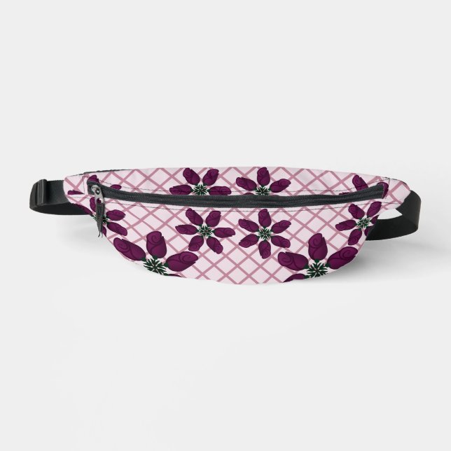Dark Purple Rose Pattern — Elegant Plum Flora Bum Bags (Front)