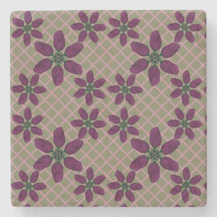Dark Purple Rose Pattern — Elegant Plum Flora Stone Coaster
