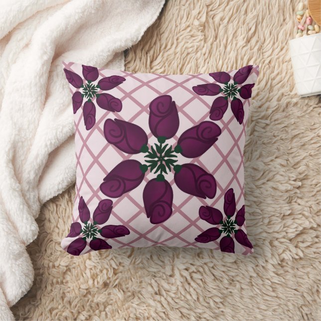 Dark Purple Rose Pattern — Elegant Plum Floral  Cushion (Blanket)