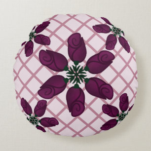 Dark Purple Rose Pattern — Elegant Plum Floral Round Cushion