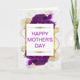 Dark Purple Roses & Gold Glitter Mother's Day Card