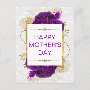 Dark Purple Roses & Gold Glitter Mother's Day Postcard