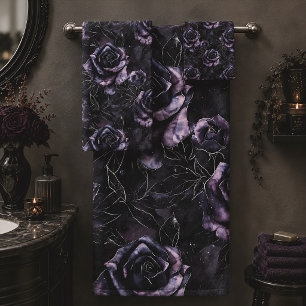 Dark Purple Roses Gothic Floral Bath Towel Set