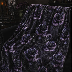Dark Purple Roses Gothic Floral Romantic Fleece Blanket