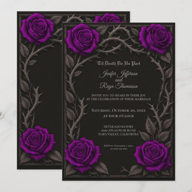 Dark purple roses Gothic wedding Invitation (Front/Back)