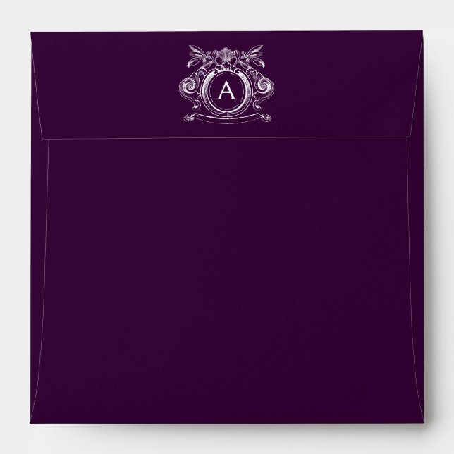 Dark Purple Square Scrollwork Monogram Envelopes (Back (Top Flap))