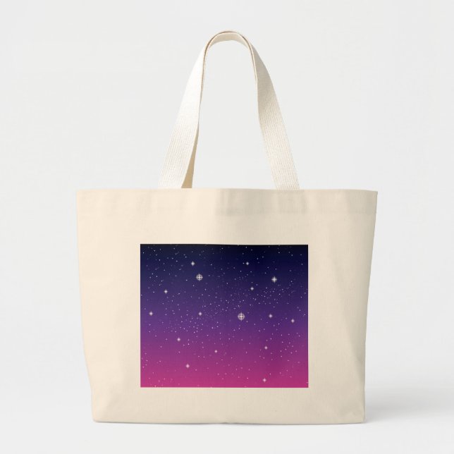 Dark Purple Starry Night Sky Large Tote Bag (Front)