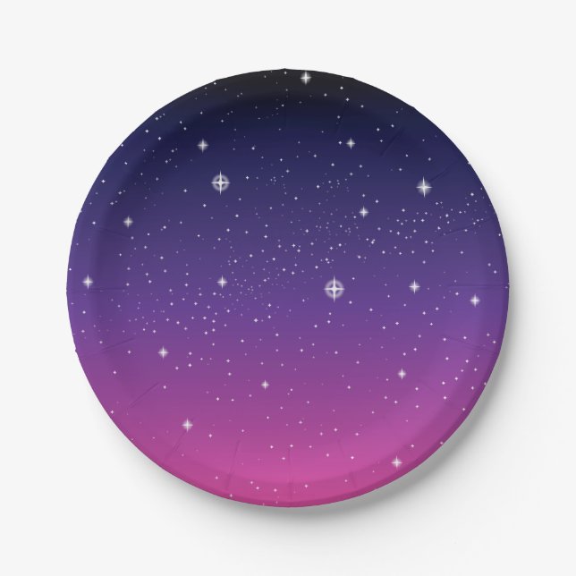 Dark Purple Starry Night Sky Paper Plate (Front)