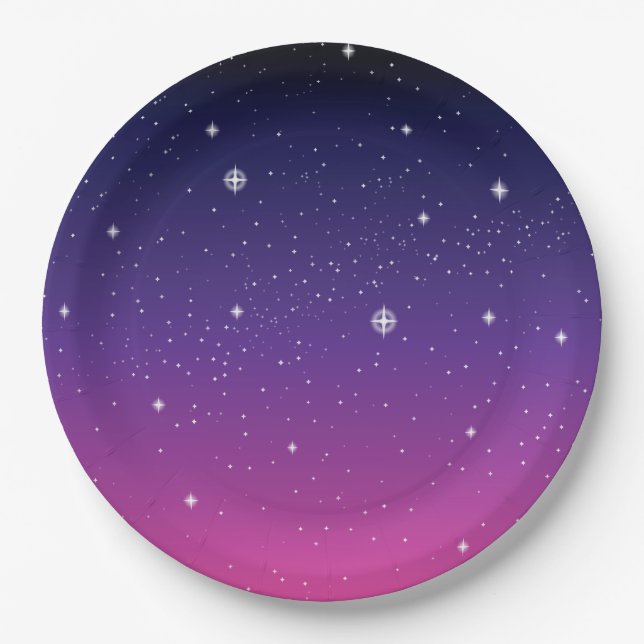 Dark Purple Starry Night Sky Paper Plate (Front)