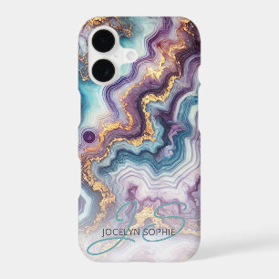 Dark Purple Teal Blue Gold Marble Art Pattern