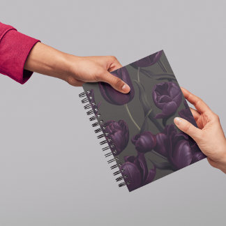 Dark Purple Tulip Floral Journal – Elegant Moody  Planner