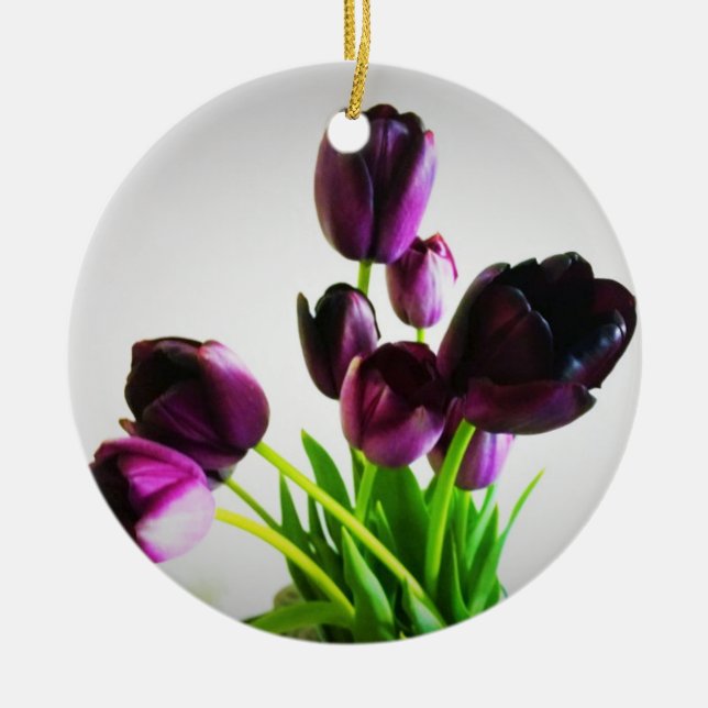 Dark Purple Tulips Ceramic Tree Decoration (Front)