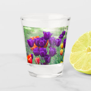 Dark purple tulips jigsaw shot glass