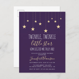 Dark Purple Twinkle Little Star Baby Shower Invitation Postcard