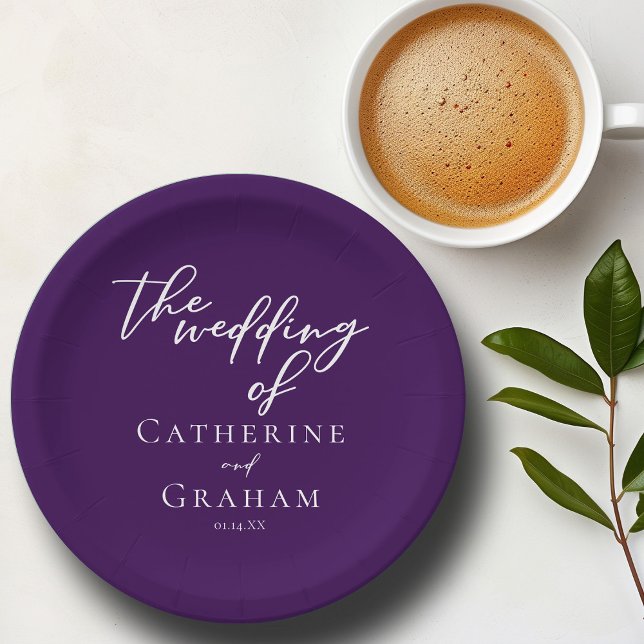 Dark Purple Typography Personalised Wedding Paper Plate (Creator Uploaded)