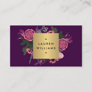 Dark Purple Vintage Modern Floral Motif Designer Business Card