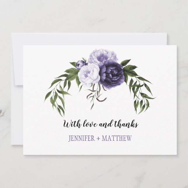Dark Purple Violet Peonies Thank You Cards (Front)