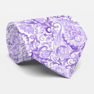 Dark Purple Violet White Floral Paisley Pattern Tie