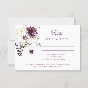 Dark Purple w/Gold Outline Roses Purple Back RSVP Card