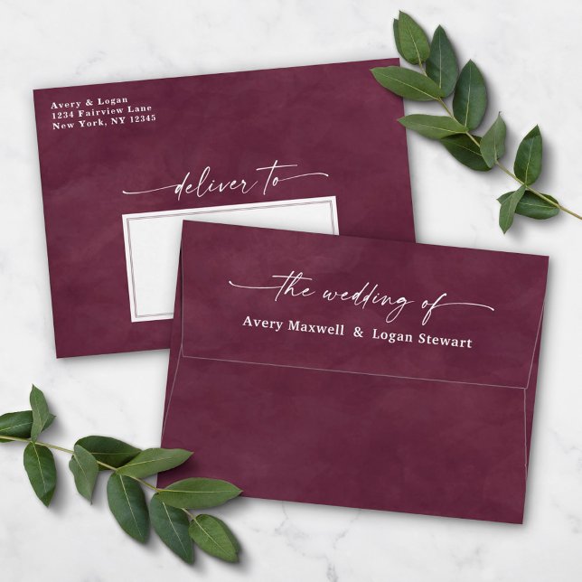 Dark Purple Watercolor A7 5x7 Wedding Invitation Envelope (Creator Uploaded)