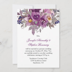 Dark Purple Watercolor Floral Reception Only Invitation