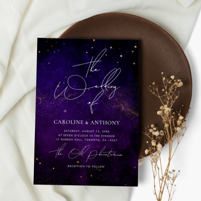 Dark Purple Watercolor Magical Gold Photo Invitation (Creator Uploaded)