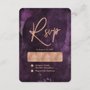 Dark Purple Watercolor Rose Gold Wedding RSVP