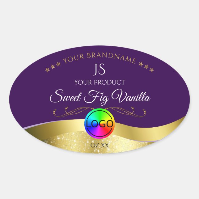 Dark Purple Wavy Gold Logo Monogram Product Label (Front)