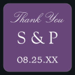 Dark Purple Wedding Favour Thank You Sticker<br><div class="desc">Dark Purple Wedding Favour Thank You Sticker,  please personalise with initials of the couple and the date of the wedding,  using the online personalisation template before ordering.</div>