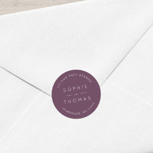 Dark Purple Wedding Return Address Classic Round Sticker