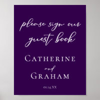 Dark Purple Wedding Sign Our Guest Book Poster