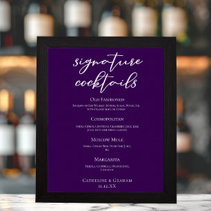 Dark Purple Wedding Signature Cocktails Menu Poster